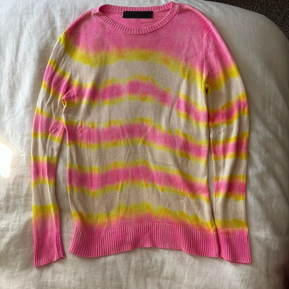 Elder statesman Tie Die Pink and Yellow 100% Silk Sweater